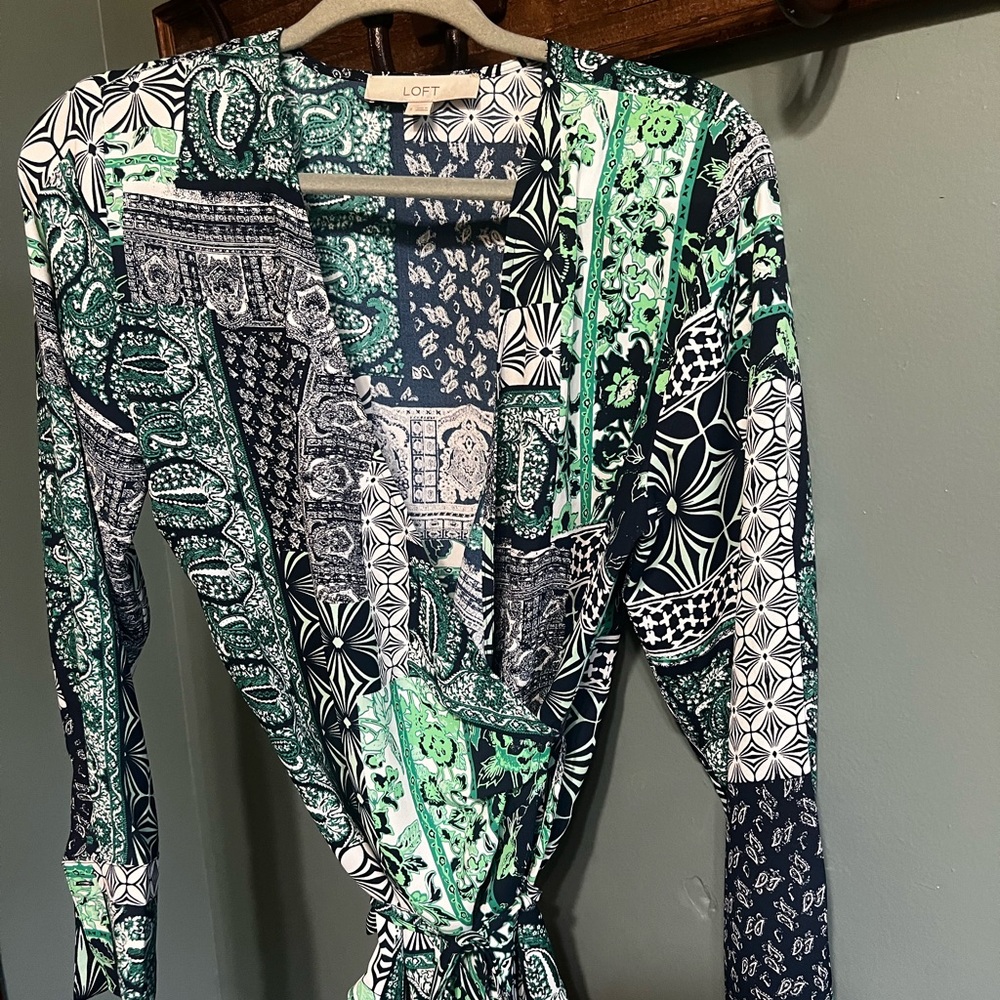 Loft Nwot Patchwork Wrap Blouse - Deep Space Blue… - image 4